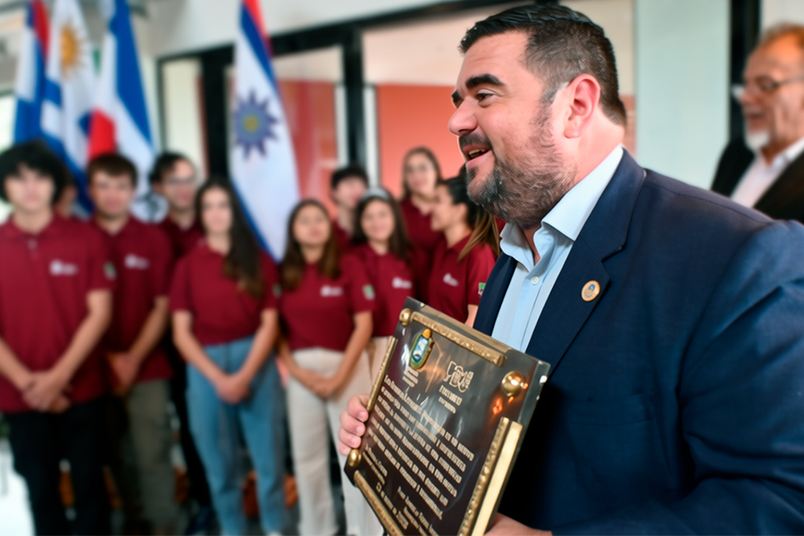 Intendente muestra la placa a los residentes